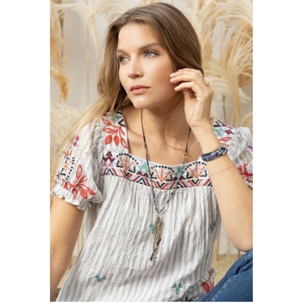 Johnny Was Work Puff Sleeve Embroidered Peasant Sz XLBoho Cottagecore
